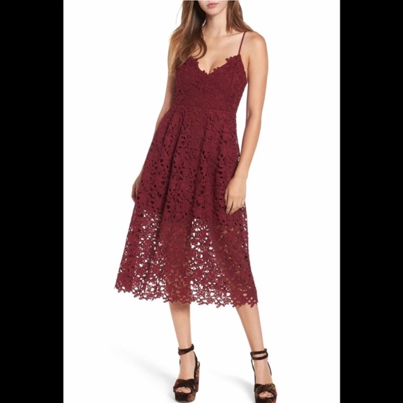 wine lace midi dress